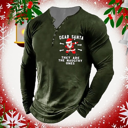 

Men's Henley Shirt T shirt Tee Tee Graphic Santa Claus Henley Black Wine Army Green Navy Blue Gray 3D Print Outdoor Christmas Long Sleeve Button-Down Print Clothing Apparel Basic Designer Classic