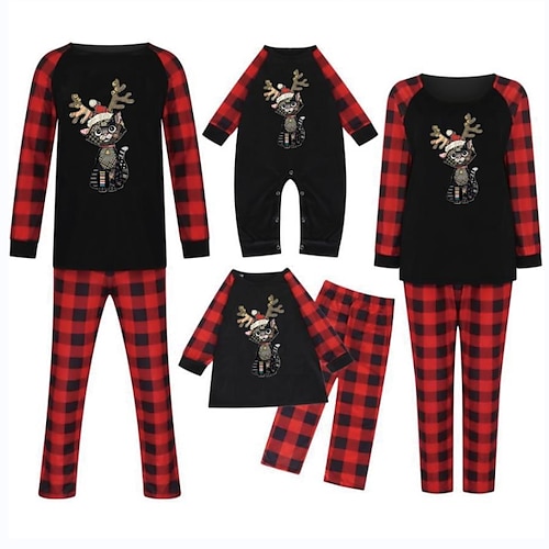 

Christmas Pajamas Family Elk Ugly Home Crewneck Black Long Sleeve Adorable Matching Outfits