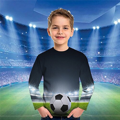 

børn drenge VM t-shirt t-shirt fodbold langærmet crewneck børn top afslappet 3d print sport dagligt vinter efterår sort 3-12 år