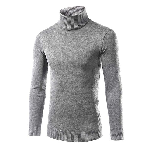 

Men's Sweater Pullover Sweater Jumper Ribbed Knit Cropped Knitted Solid Color Turtleneck Keep Warm Modern Contemporary Work Daily Wear Clothing Apparel Fall & Winter Black Light Grey M L XL