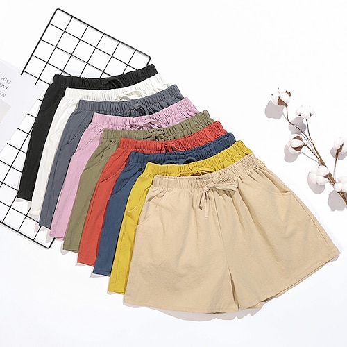 

Women's Shorts Drawstring Elastic Waist Solid / Plain Color Basic Classic Beach Regular Summer Light Yellow Ash Sapphire Olive Green Rose powder