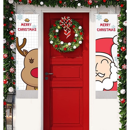 

Christmas Santa Claus Elk Woven Wall Tapestry Hanging Photography Background Background Living Room Decoration Tassel 32.5x130cm(13x52inch)