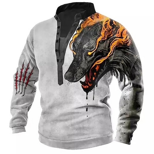 

Herren Sweatshirt Pullover Zur Seite fahren Grau Stehkragen Tier Grafik-Drucke Vikinger Bedruckt Casual Täglich Sport 3D-Druck Strassenmode Designer Casual Frühling Herbst Bekleidung Kapuzenpullover