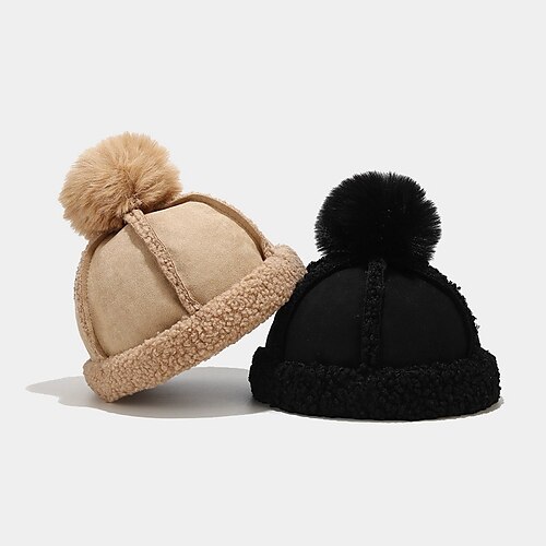 

Winter Thick Suede Skully Beanies Cap Hairball Women Faux Fur Wool Hat Female Women Plush Baseball Cap Warm Hat