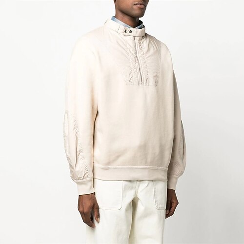

Men's Sweater Ugly Sweater Pullover Sweater Jumper Ribbed Knit Cropped Knitted Solid Color Tab Collar Keep Warm Modern Contemporary Work Daily Wear Clothing Apparel Fall & Winter Beige S M L