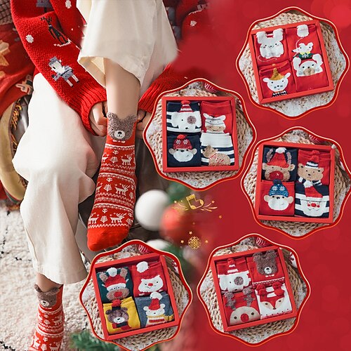 

Christmas Socks Gift Box Autumn And Winter New Products Cartoon Three-dimensional Cute Socks Female Middle Tube Red Christmas Socks