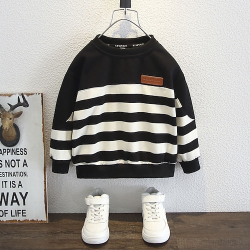 

Toddler Boys Sweater Stripe Long Sleeve Crewneck Casual Adorable Black Winter Clothes 7-13 Years