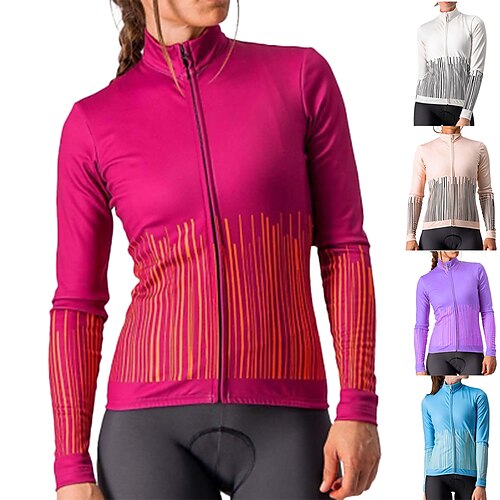 

21Grams Women's Cycling Jersey Long Sleeve Bike Jersey Top with 3 Rear Pockets Mountain Bike MTB Road Bike Cycling Breathable Quick Dry Moisture Wicking Reflective Strips Purple Rosy Pink Red Stripes