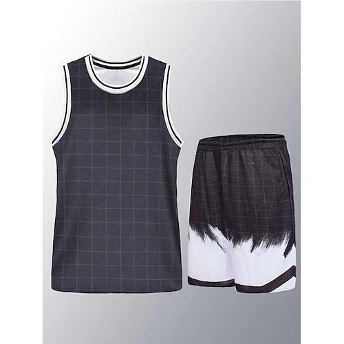 

Unisex Tracksuit 2 Piece Athletic Sleeveless Breathable Quick Dry Soft Basketball Sportswear Activewear Plaid Checkered Black Purple Royal Blue