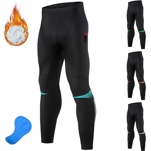 

21Grams Men's Cycling Tights Bike Bottoms Winter Mountain Bike MTB Road Bike Cycling Sports Polka Dot Thermal Warm 3D Pad Cycling Breathable Green Orange Fleece Spandex Clothing Apparel Bike Wear
