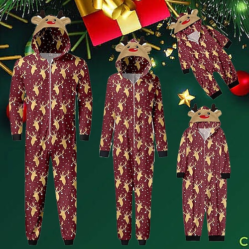 

Christmas Pajamas Family Elk Home Blue Wine Long Sleeve Adorable Matching Outfits