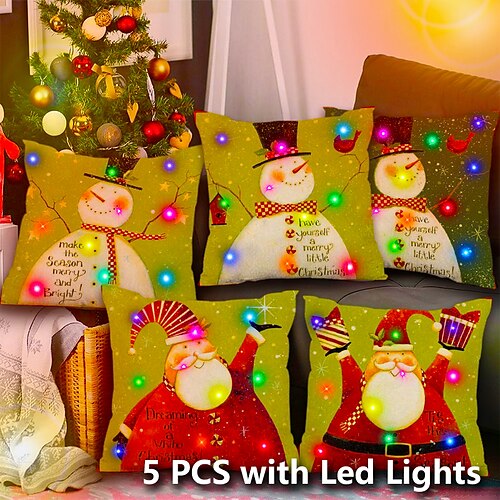 

Christmas LED Lights Throw Pillow Cover 5PC Holiday Party Soft Decorative Square Cushion Pillowcase for Bedroom Livingroom Sofa Couch Chair Superior Quality