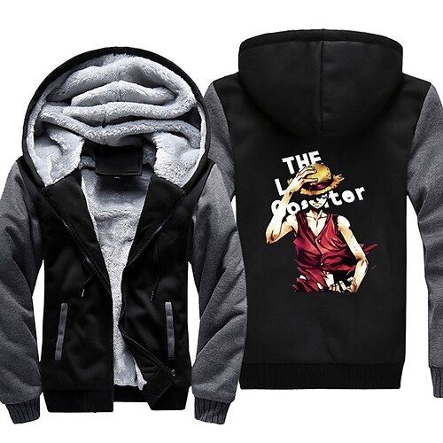 

Inspired by One Piece Monkey D. Luffy Hoodie Outerwear Sherpa Jacket Anime Graphic Outerwear For Men's Women's Unisex Adults' Hot Stamping 100% Polyester Casual Daily