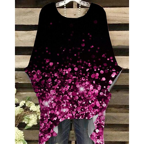 

Women's Plus Size Tops T shirt Tee Color Gradient Print Half Sleeve Crew Neck Casual Festival Christmas Daily Cotton Spandex Jersey Winter Fall Green Blue