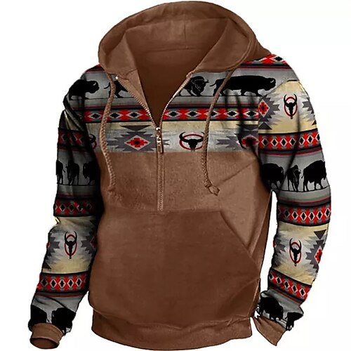 

Men's Pullover Full Zip Hoodie Brown Hooded Animal Color Block Graphic Prints Zipper Print Casual Daily Sports 3D Print Basic Streetwear Designer Spring & Fall Clothing Apparel Hoodies Sweatshirts