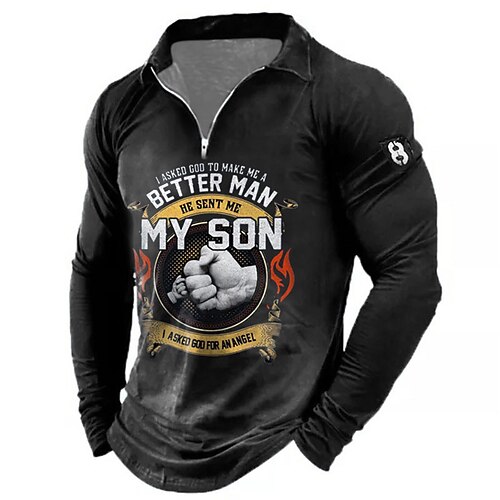 

Men's Polo Shirt Golf Shirt Letter Graphic Prints Turndown Green Black Blue Gray 3D Print Outdoor Street Long Sleeve Zipper Print Clothing Apparel Fashion Designer Casual Soft
