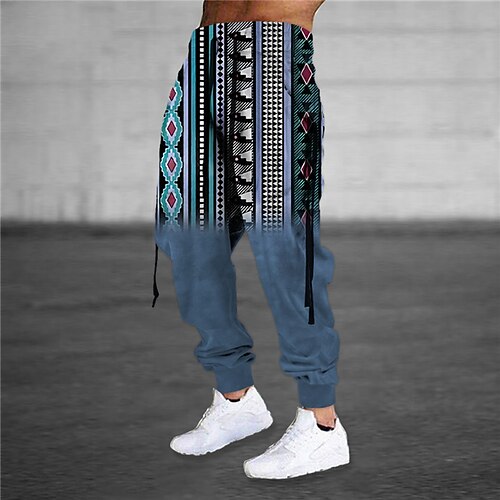 

Men's Sweatpants Joggers Trousers Drawstring Elastic Waist 3D Print Graphic Prints Rhombus Comfort Sports Outdoor Casual Daily Cotton Blend Streetwear Stylish Green Blue Micro-elastic