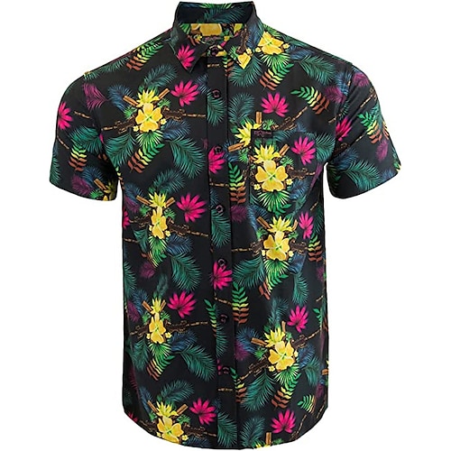 

Homens Camisa Social Camiseta Aloha Floral Bloco de cor Estampas Abstratas Aberto para a Lateral Verde Azul Amarelo Cinzento Impressão 3D Ao ar livre Rua Manga Curta Botão para baixo Imprimir Roupa