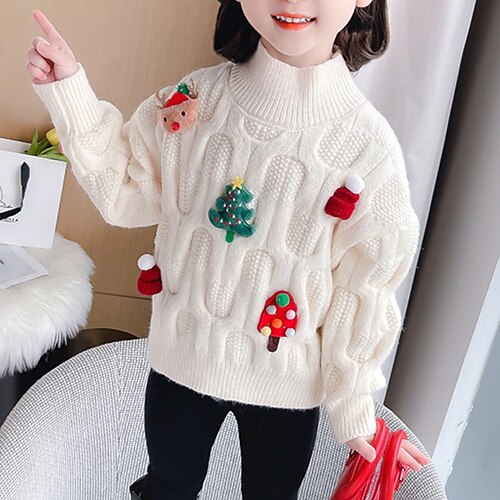 

Toddler Girls' Ugly Christmas Sweater Cartoon Outdoor Long Sleeve Active Cotton 3-7 Years Winter Red White