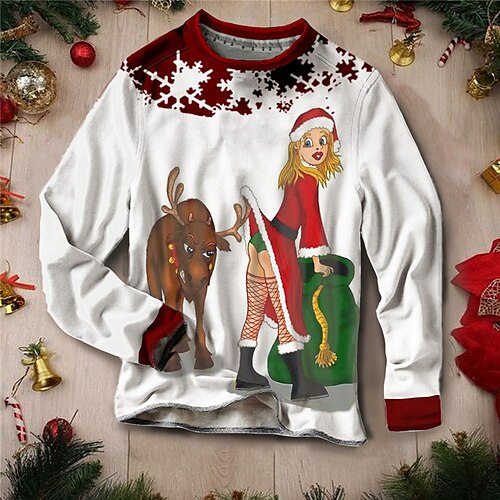 

Men's Sweatshirt Pullover White Crew Neck Cartoon Graphic Prints Patchwork Print Christmas Daily Sports 3D Print Streetwear Designer Casual Spring & Fall Clothing Apparel Hoodies Sweatshirts
