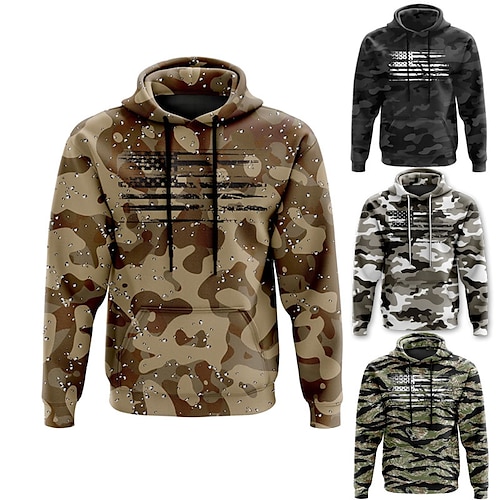 

Men's Pullover Hoodie Sweatshirt Green Black Light Grey Brown Hooded Graphic Prints Camo / Camouflage Print Daily Sports 3D Print Basic Streetwear Casual Spring & Fall Clothing Apparel Hoodies