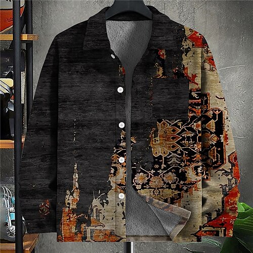 

Men's Coat Fleece Lining Sports & Outdoor Single Breasted Graphic Prints Geometry 3D Printed Graphic Turndown Fashion Jacket Outerwear Long Sleeve Pocket Fall & Winter