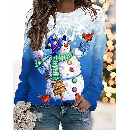 

Women's Sweatshirt Pullover Streetwear Blue Snowflake Christmas Round Neck Long Sleeve S M L XL 2XL 3XL
