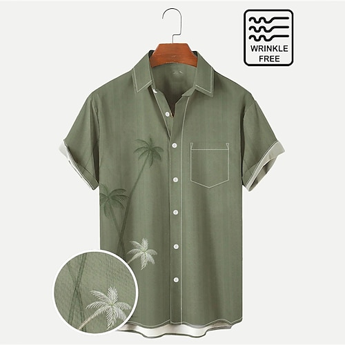 

Herren Hemd Aloha-Shirt Kokosnussbaum Grafik-Drucke Umlegekragen Grün 3D-Druck Outdoor Strasse Kurze Ärmel Button-Down Bedruckt Bekleidung Tropisch Modisch Casual Hawaiianisch