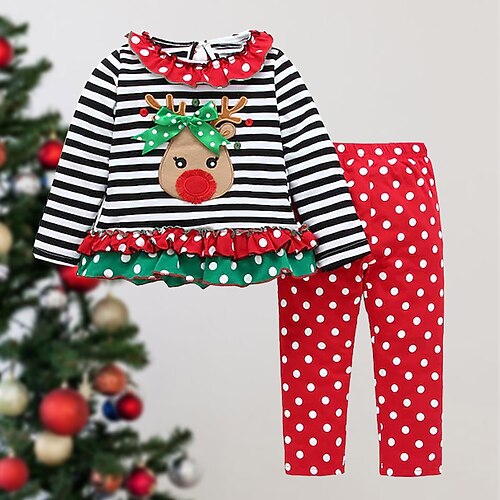 

Toddler Girls' Ugly Christmas Animal Clothing Set Set Long Sleeve Active School 3-7 Years Winter Red