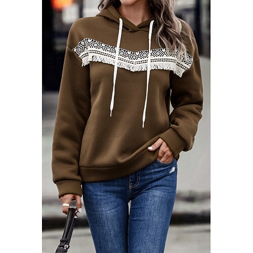 

Women's Hoodie Sweatshirt Pullover Basic Black Brown Grey Geometric Street Hoodie Long Sleeve S M L XL