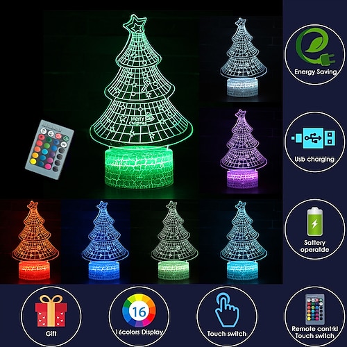 

3D Christmas Night Lights Christmas Tree Night Light Battery Operated (Not Included) Bedside Lamp for Bedroom Desk Lamp Fireplace Table Ornaments Home Christmas Decorations and Gift for Kids