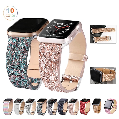 

Smart Watch Band Compatible with Apple iWatch 38/40/41mm 42/44/45/49mm Ultra Series 8 7 6 5 4 3 2 1 SE Leather Loop for iWatch Smartwatch Strap Wristband Grain Leather Adjustable Bling Diamond