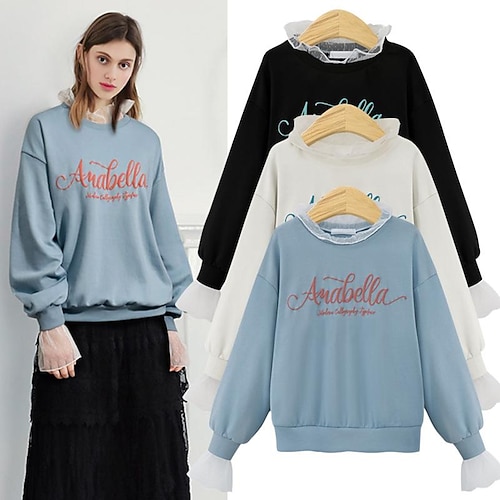 

embroidered sweater women's autumn and winter loose large size t-shirt fat mm horn sleeves fake two korean version trendy ins jacket top