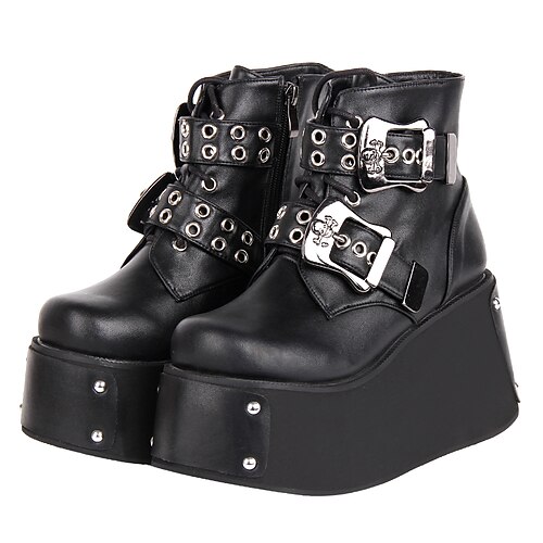

stivaletti punk goth da donna fatti a mano fibbia rampicanti scarpe piattaforma tacco grosso zeppe punta tonda stivali da combattimento 10 cm