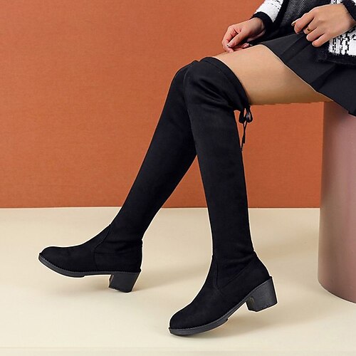 

Women's Boots Daily Over The Knee Boots Winter Chunky Heel Round Toe Classic Faux Suede Synthetics Loafer Solid Color Solid Colored Black