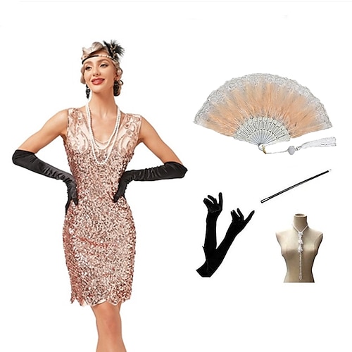 

Cosplay Inspiré du vintage Gatsby le magnifique Costume de fête Bal Masqué Robe sans Manches Femme Paillettes Costume Vintage Cosplay Habillé Soirée Evénement Fête / Cocktail Sans Manches Robe