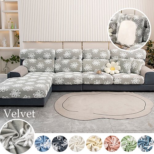 

Superior Quality Snowflake Velvet Sofa Cushion Cover Living Room Corner Sectional Sofa Seat Cover Thicken Elastic Furniture Cushion Protector Super Soft Sofa Cover