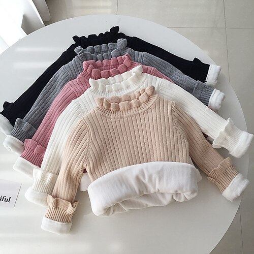 

Toddler Girls' Sweater Solid Color Outdoor Long Sleeve Active 3-7 Years Winter Black Apricot Beige