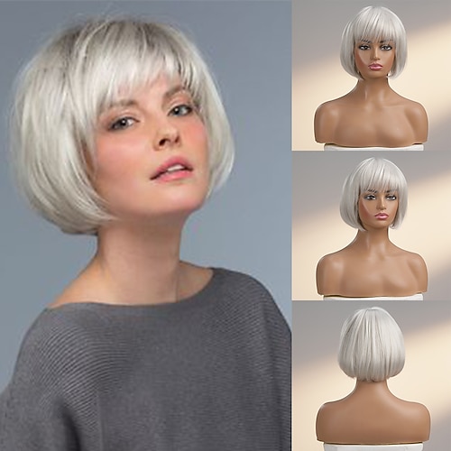 

Menneskehårblanding Paryk Kort Naturlig lige Pixie Frisure Side Del Frisure i lag Assymetrisk frisure Blond Hvid Sølv Cosplay Curler & glattejern Naturlig hårgrænse Lågløs Brasiliansk hår Dame Alle
