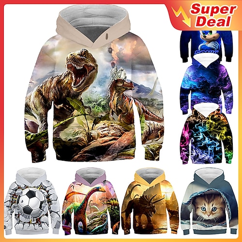 

Kids Toddler Boys' Hoodie & Sweatshirt Long Sleeve Dinosaur Fantastic Beasts 3D Print Color Block Animal White Blue Yellow Children Tops Active Streetwear Children's Day 2-12 Years