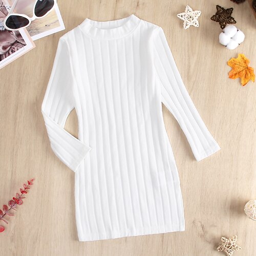 

Kids Girls' Sweater Dress Solid Color Sweater Dress Above Knee Dress Outdoor Crew Neck Long Sleeve Active Dress 3-7 Years Winter Black Pink Wine
