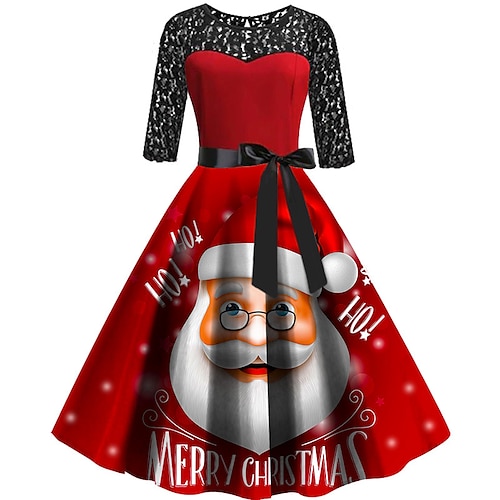 

Women's Party Dress Vintage Dress Midi Dress Red Long Sleeve Letter Lace Winter Fall Autumn Crew Neck Modern Party Christmas Vacation 2022 M L XL XXL