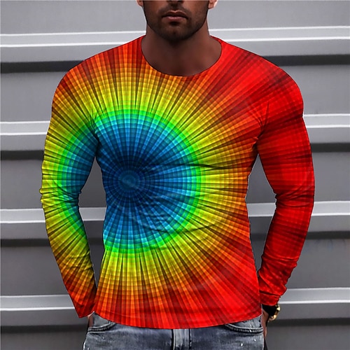 

Men's T shirt Tee Tie Dye Graphic Prints Crew Neck Orange 3D Print Outdoor Street Long Sleeve Print Clothing Apparel Basic Sports Designer Casual