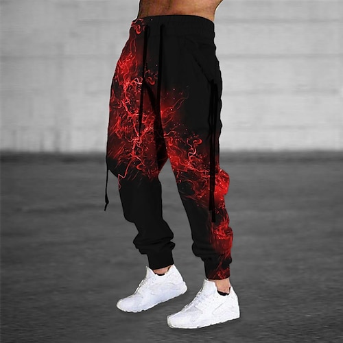 

Men's Sweatpants Joggers Trousers Drawstring Elastic Waist 3D Print Graphic Prints Comfort Breathable Sports Outdoor Casual Daily Cotton Blend Terry Streetwear Stylish Black Red Micro-elastic