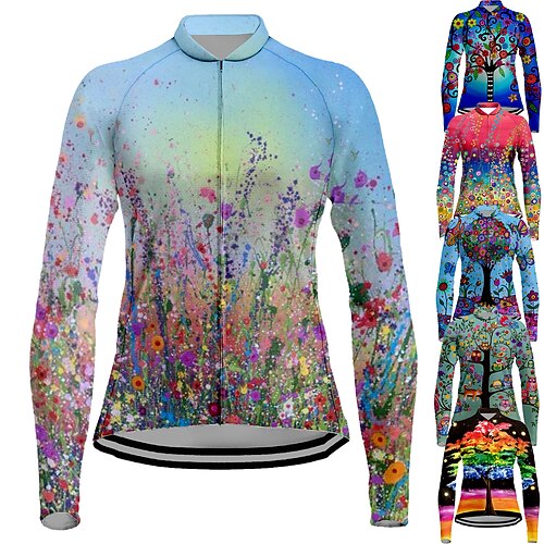 

21Grams Women's Cycling Jersey Long Sleeve Bike Top with 3 Rear Pockets Mountain Bike MTB Road Bike Cycling Breathable Quick Dry Moisture Wicking Reflective Strips Black Green Purple Floral Botanical