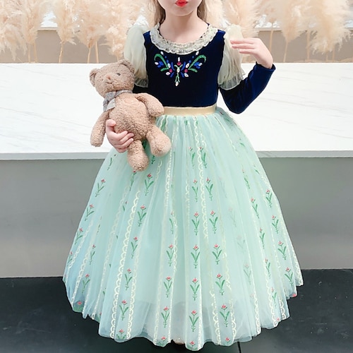 

Kids Girls' Dress Floral Party Dress Midi Dress Party Crew Neck Long Sleeve Active Dress 3-7 Years Winter Green