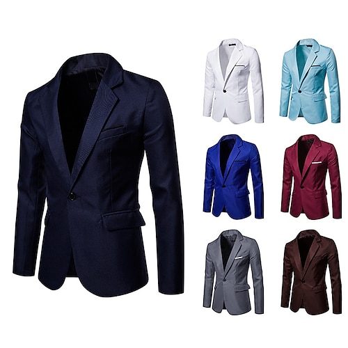 

Men's Blazer Sport Jacket Sport Coat Breathable Work Business Daily Single Breasted One-button Turndown Business Elegant Smart Casual Jacket Outerwear Solid Color Pocket Dark Grey Black Blue
