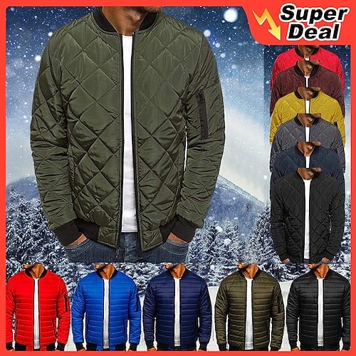 

Men's Puffer Jacket Winter Jacket Quilted Jacket Winter Coat Padded Warm Casual Solid Color Outerwear Clothing Apparel Classic & Timeless Navy Wine Red ArmyGreen