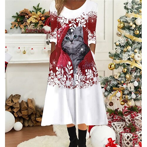 

Women's Christmas Casual Dress Shift Dress Midi Dress Midi Dress Green Blue Purple 3/4 Length Sleeve Animal Ruched Winter Fall Autumn Round Neck Fashion Daily 2022 S M L XL XXL 3XL