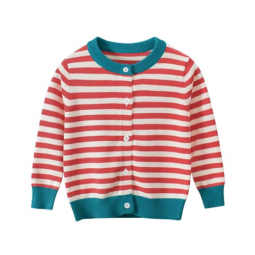

Toddler Girls' Cardigan Stripe School Long Sleeve Button Cute 3-7 Years Winter Red